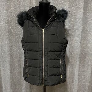 Calvin Klein Performance Quilted Black Vest with Gold Zipper